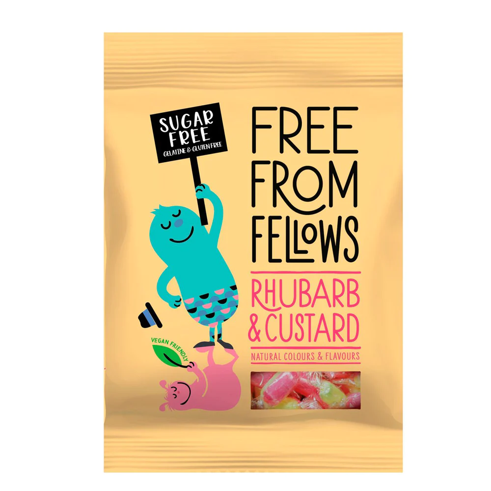 Free From Fellows Sugarfree Rhubarb & Custard Sweets 10 x 70g